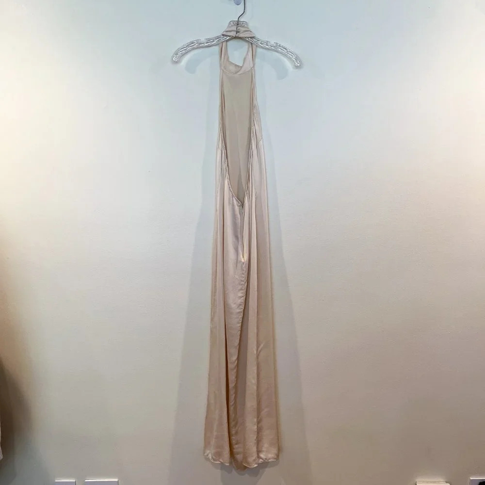 LNA Silk Blend Cream Halter Open Back Formal Classic Satin Maxi Dress Medium - Picture 8 of 12